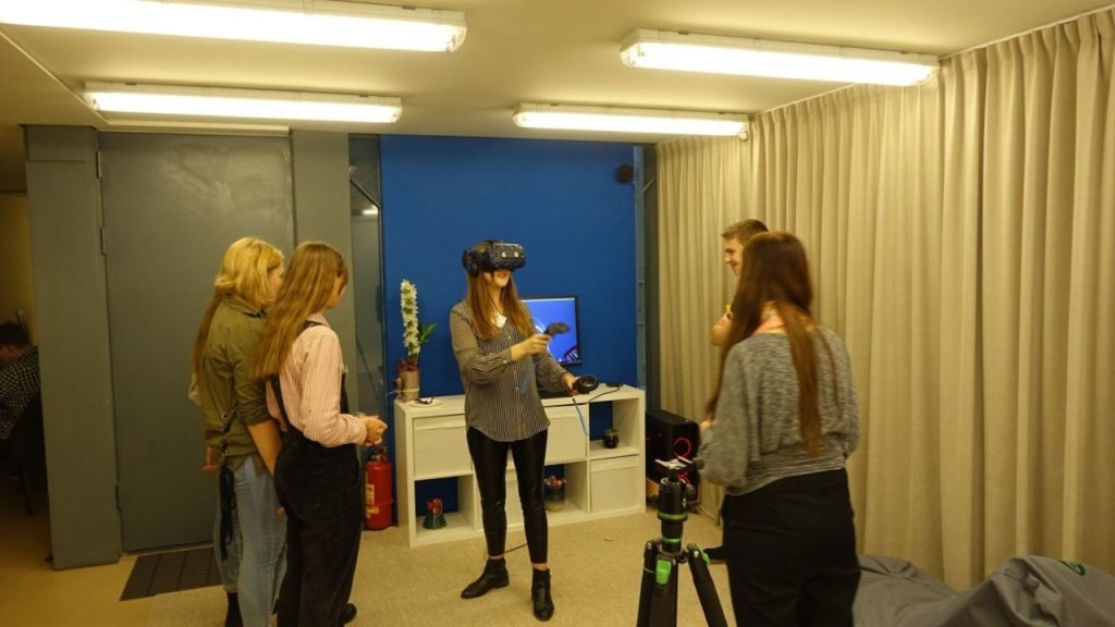 Woman using virtual reality glasses