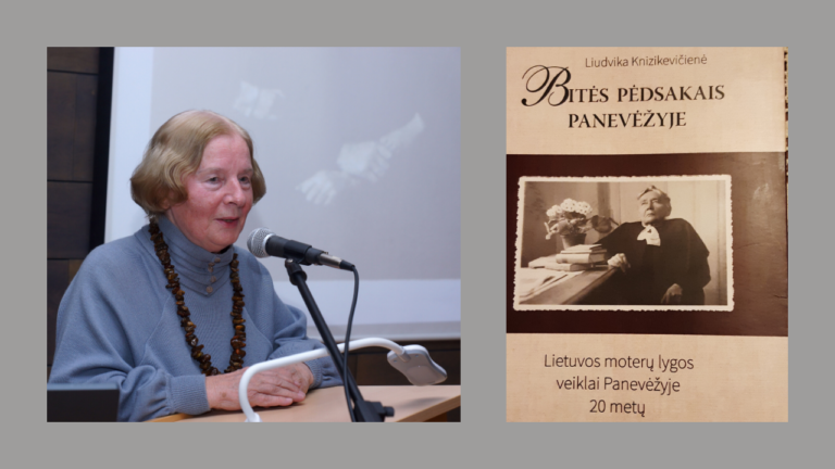 Liudvika Knizikevičienė ir jos knygos ,,Bitės pėdsakais Panevėžyje‘‘ viršelis