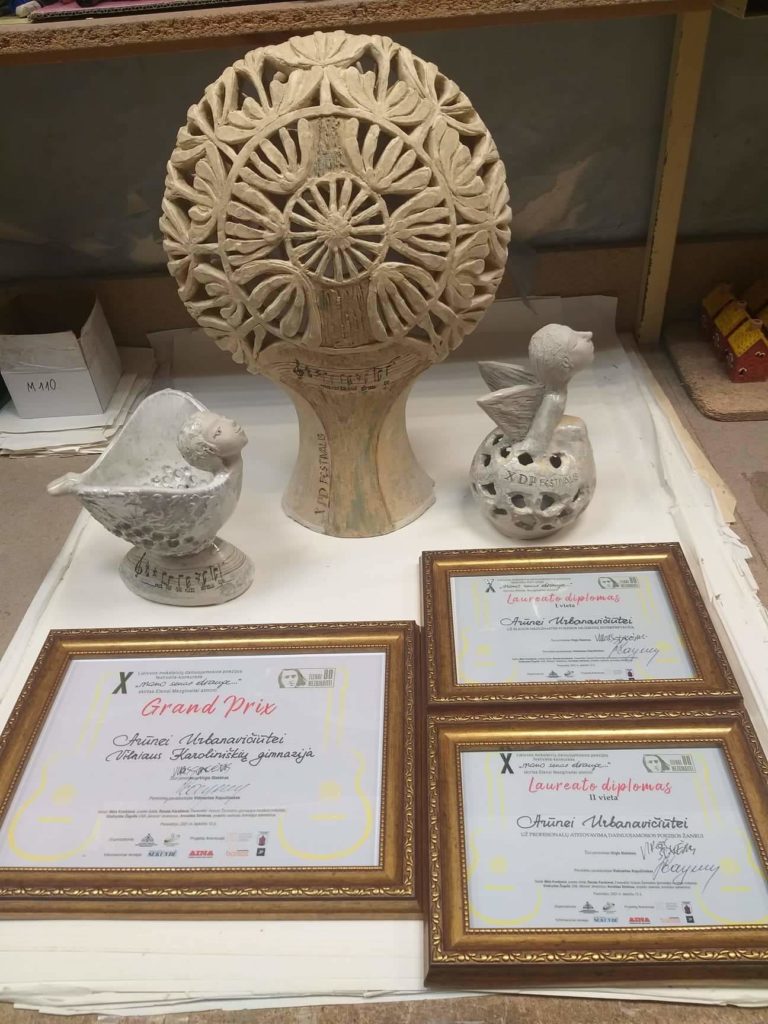 Trys diplomai ir keramikos kūriniai laureatams