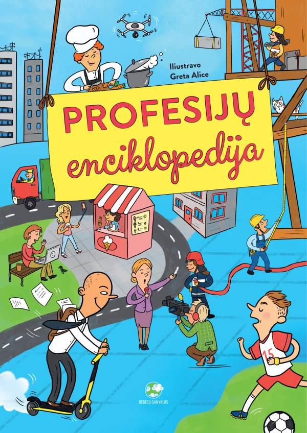 Knyga „Profesijų enciklopedija“ skirta 5–8 metų vaikams. Kuo būsi, kai užaugsi? Gal atsakymą į šį klausimą jau seniausiai žinai? O galbūt kiekvieną dieną tavo norai – vis kiti? Arba gal net neįsivaizduoji, kuo gali būti užaugęs? Ne bėda! Gali atsiversti šią didžiulę spalvotą „Profesijų enciklopediją“ ir leistis į kelionę po įvairiausių profesijų ir pareigų pasaulį – jų čia rasi daugiau nei 160! Aplankysi oro uostą, restoraną, leidyklą, teismo salę, kepyklą, paštą, ūkį, teatrą bei daug kitų vietų ir sužinosi, ką ten veikia kiekvienas darbuotojas! Galbūt vieną dieną kuriuo nors iš jų tapsi ir tu. Skaitydamas šią knygą „Profesijų enciklopedija“ sužinosi: • kokios skirtingos gali būti profesijos; • ką žmonės per dienas veikia savo darbe; • ko reikia norint tapti mokytoju, gydytoju ar net valstybės prezidentu! Kartu ši knyga „Profesijų enciklopedija“ turi paslaptį. Kiekvienoje iliustracijoje ieškok veikėjo oranžiniais plaukais ir ūsais, raudono baliono, žalio skėčio ir mažo geltono puodelio.