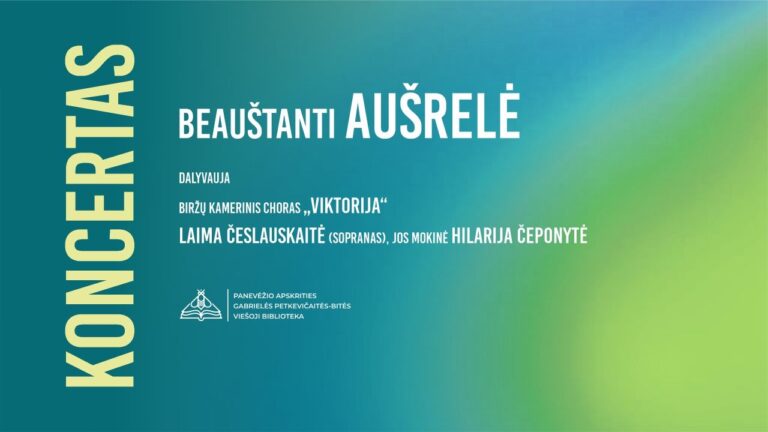 Užrašas Koncertas Beauštanti aušrelė ir koncerto dalyviai