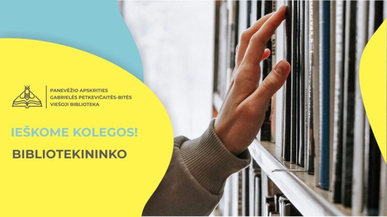 Ranka braukia per knygas ir užrašas, kad ieškome bibliotekininko