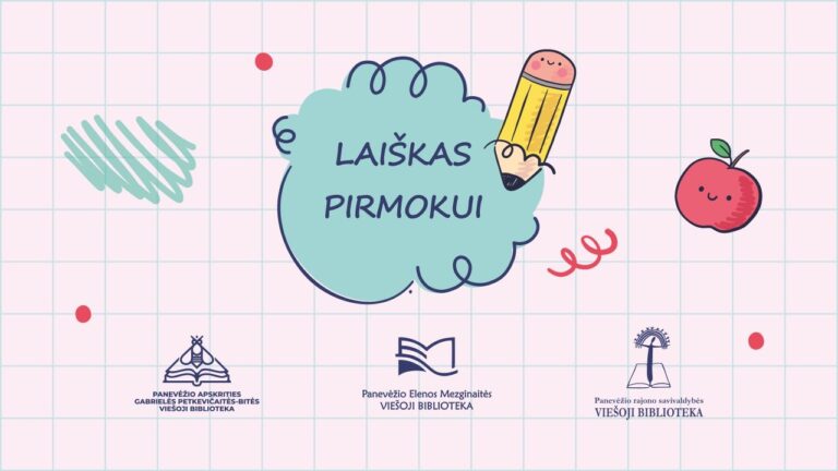 Vaiko piešinyje debesėlis, pieštukas, obuolys ir akcijos užrašas
