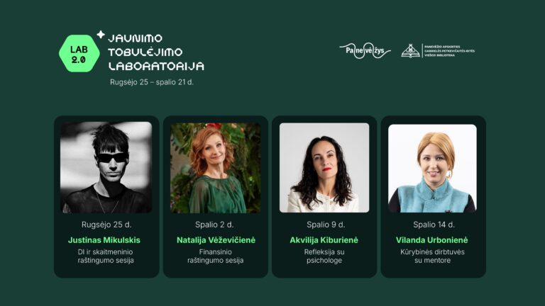 Keturios renginių ciklo lektorių portretinės nuotraukos, vienas vyras ir trys moterys