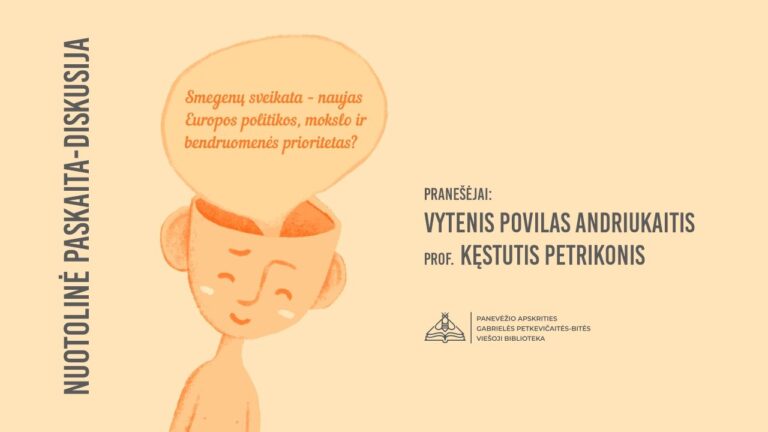 Renginio pavadinimas ir pieštas žmogutis su į galvos sritį nukreiptu pieštu burbulu