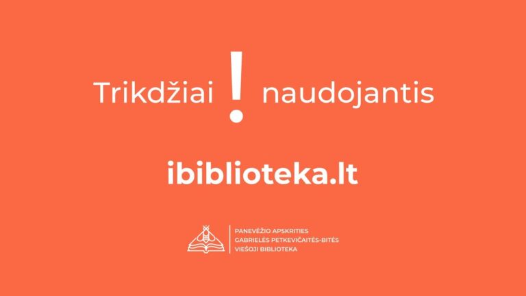 Užrašas trikdžiaii naudojantis ibiblioteka ir šauktukas oranžiniame fone