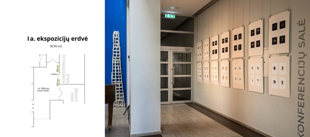 Bibliotekos pirmo aukšto ekspozicijų erdve ir jos planas