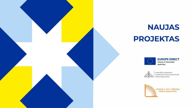 Projekto partnerių logotipai ir užrašas Naujas projektas