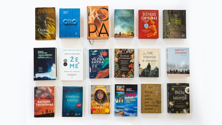 Tvarkingu stačiakampiu išdėlioti knygų viršeliai