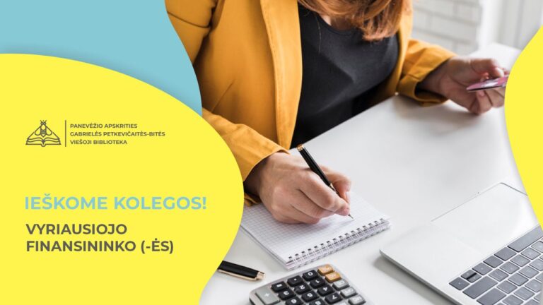 Bibliotekos karjeros skelbimas, kad ieškome finansininko