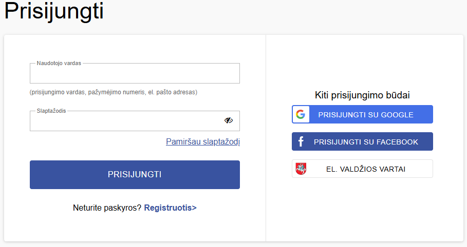 prisijungimo langas Ibibliotekoje