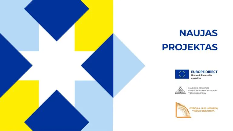 Projekto partnerių logotipai ir užrašas Naujas projektas